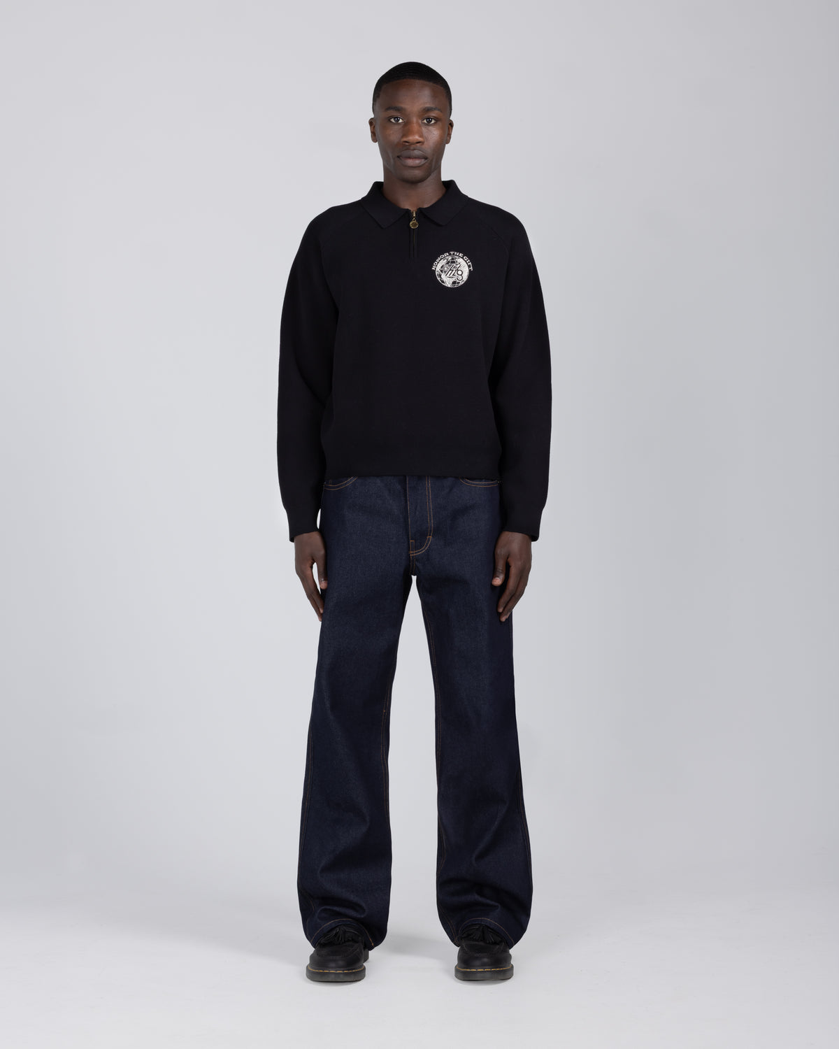 Knitted Zip L/S Polo - Black