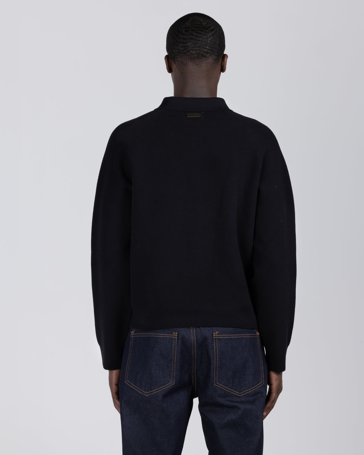 Knitted Zip L/S Polo - Black