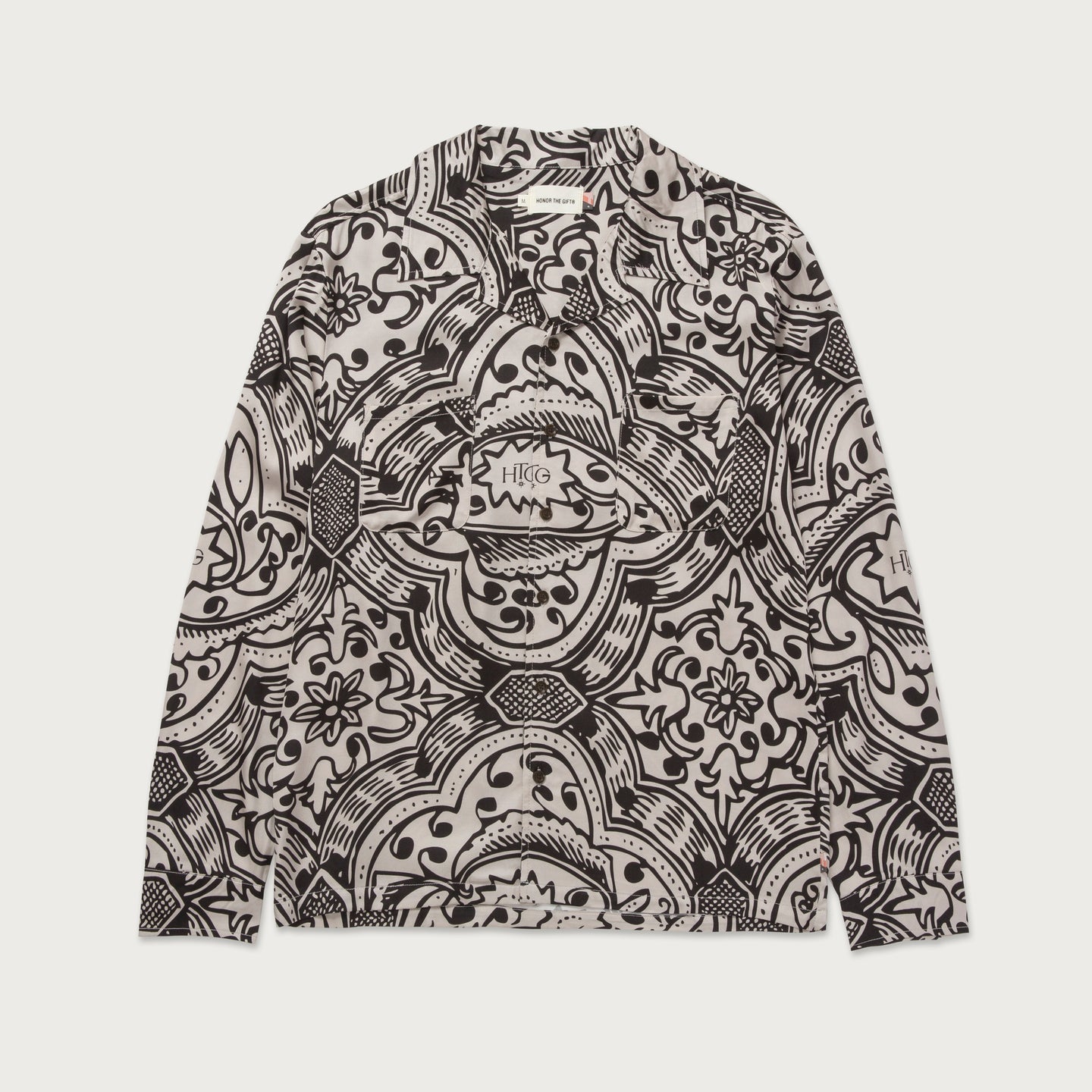 L/S Printed Woven Button Up - Black