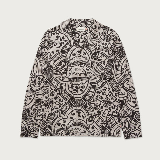 L/S Printed Woven Button Up - Black