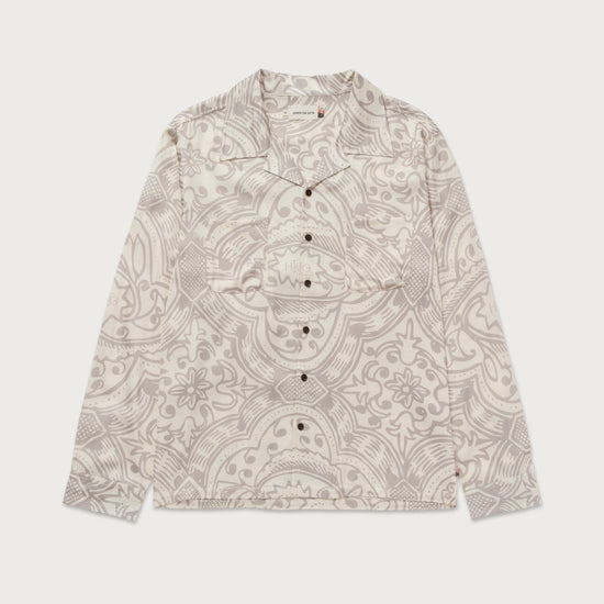 L/S Printed Woven Button Up - Bone