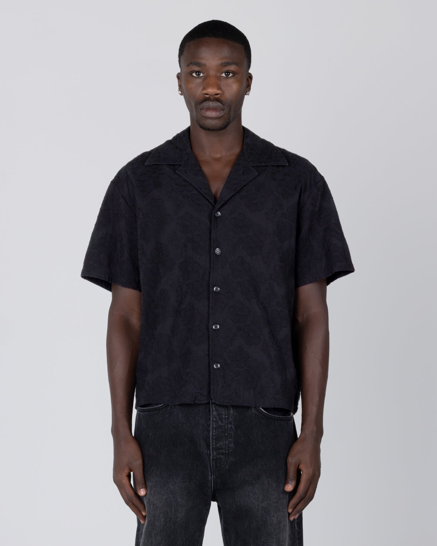 Novelty Floral Camp Shirt - Black