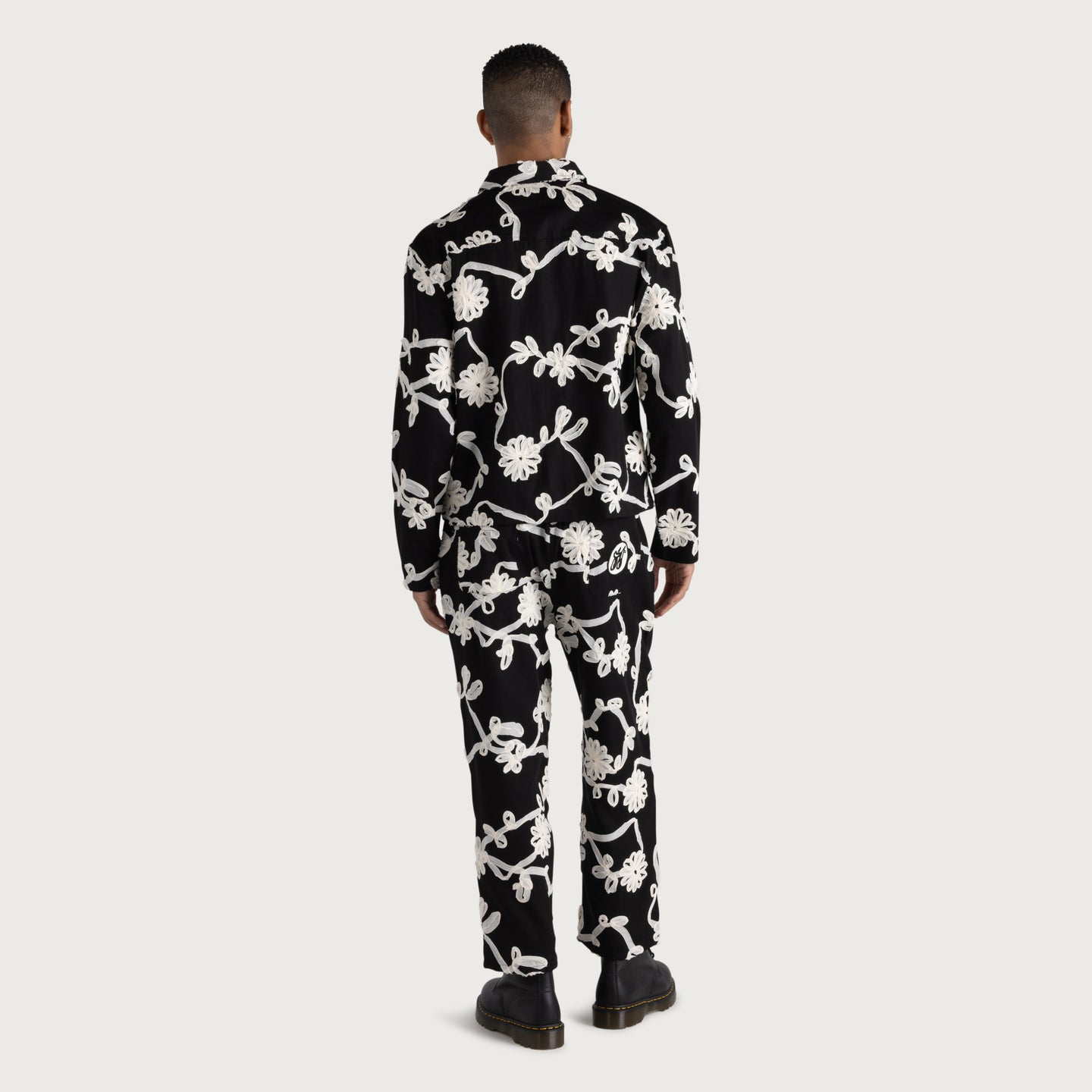 Floral Ribbon Ankle Pant - Black