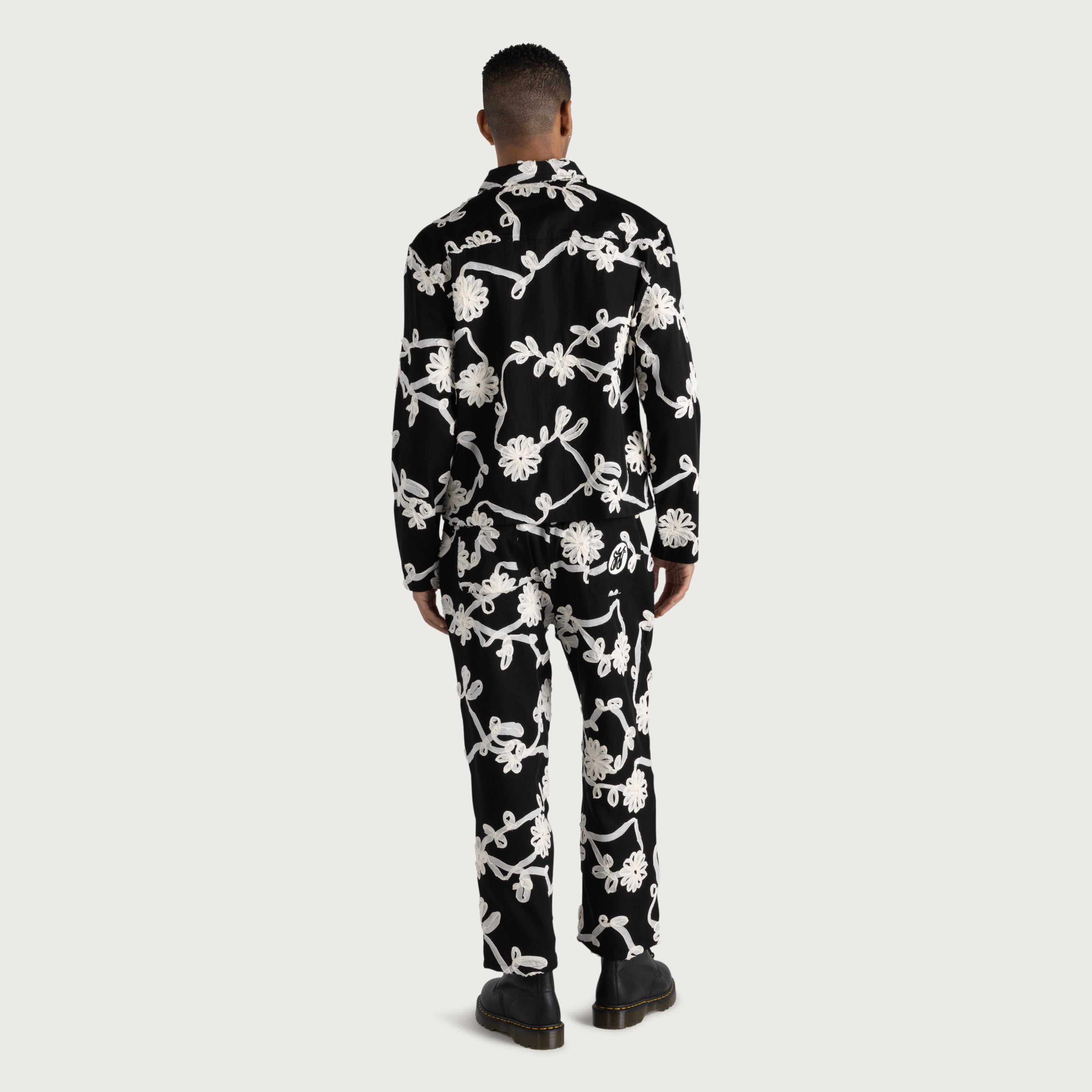 Floral Ribbon Ankle Pant - Black