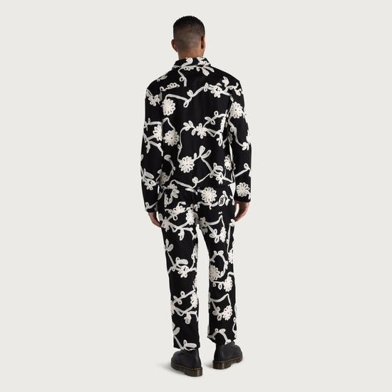 Floral Ribbon Ankle Pant - Black