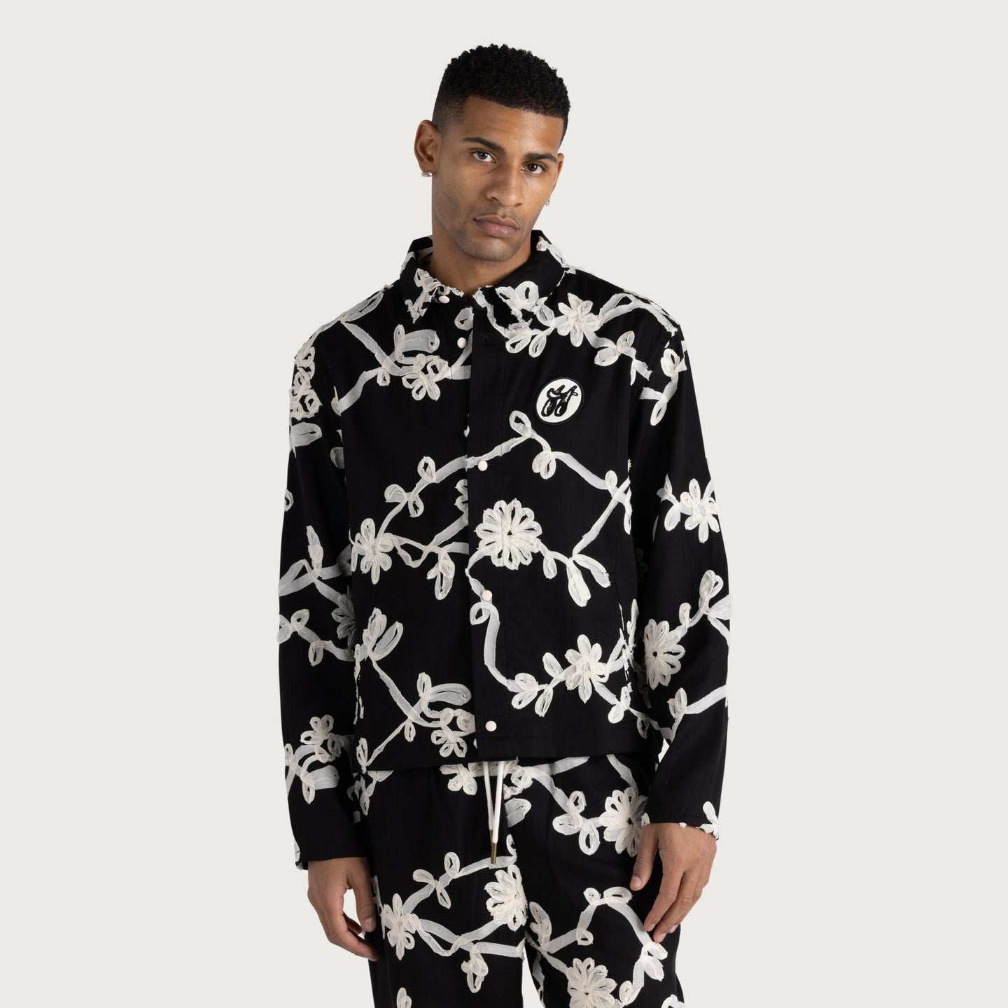 Floral Ribbon Button Up - Black