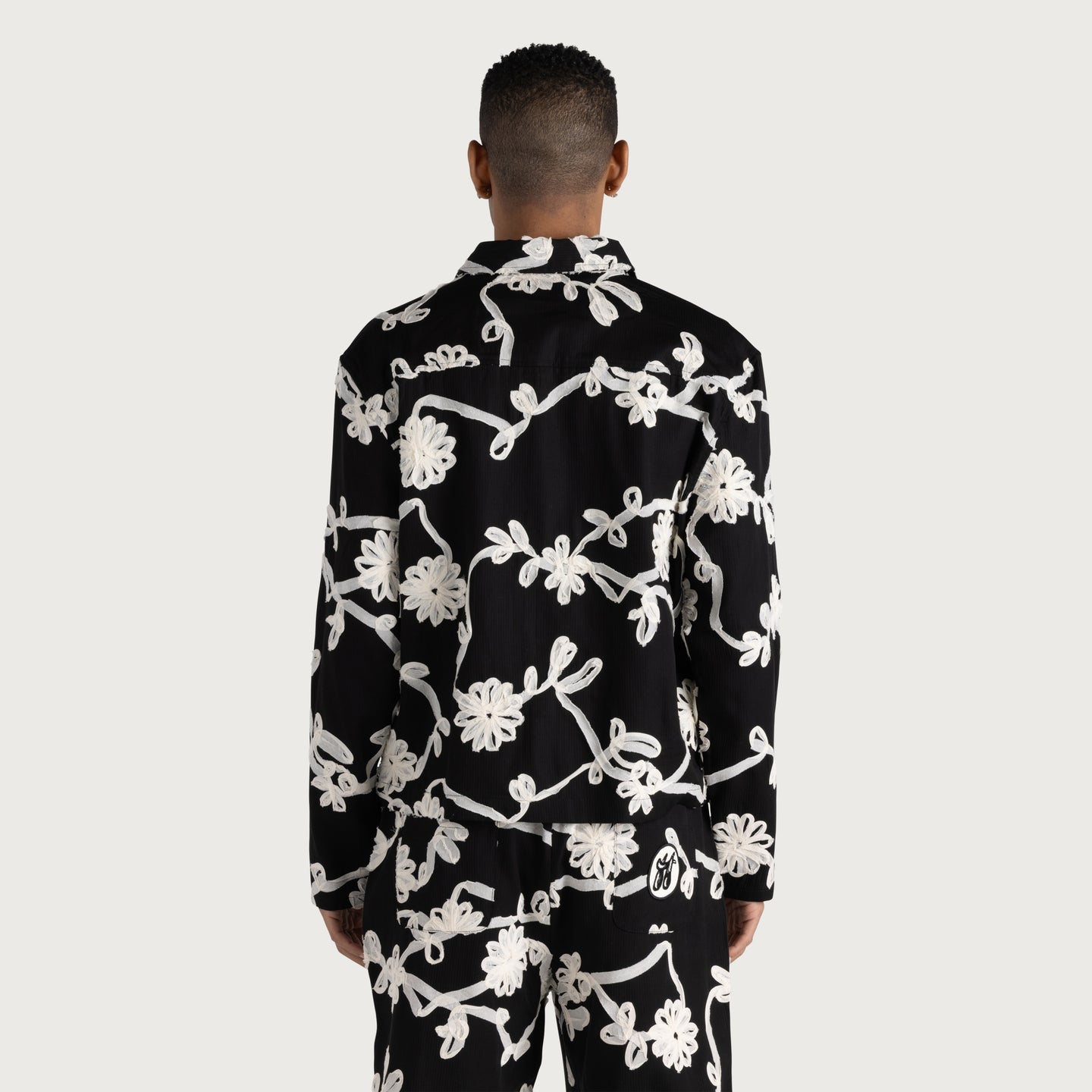 Floral Ribbon Button Up - Black