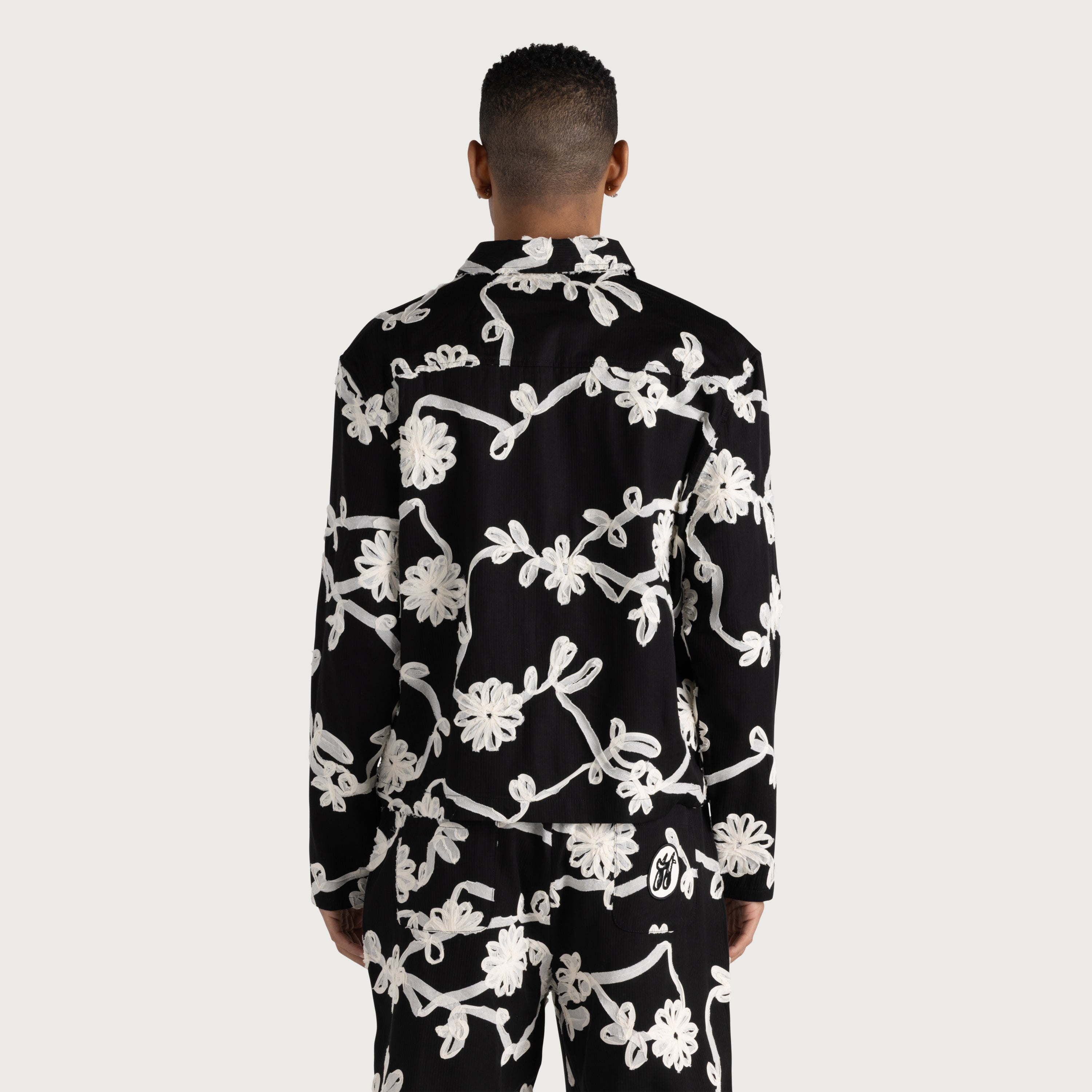 Floral Ribbon Button Up - Black