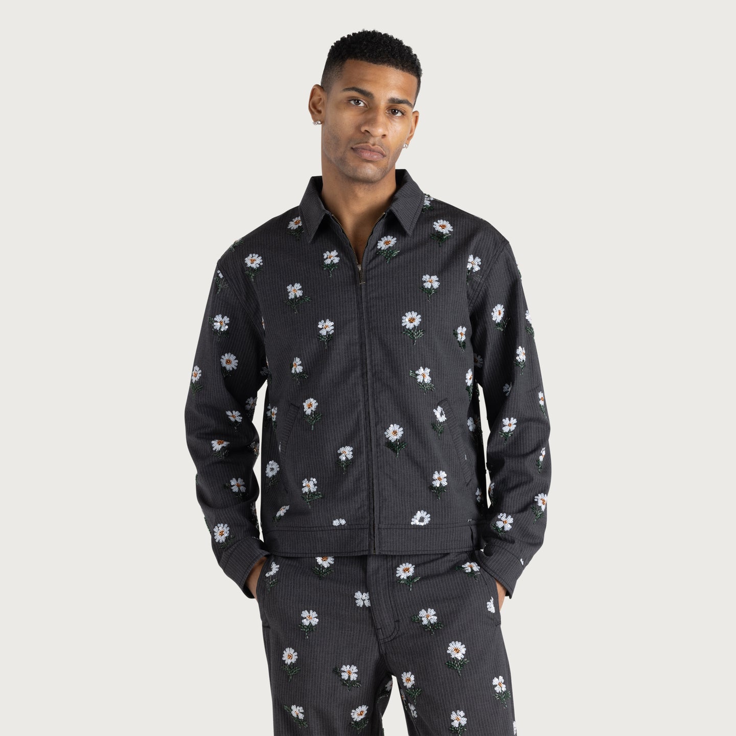 Flowers Beaded Jacket - Black