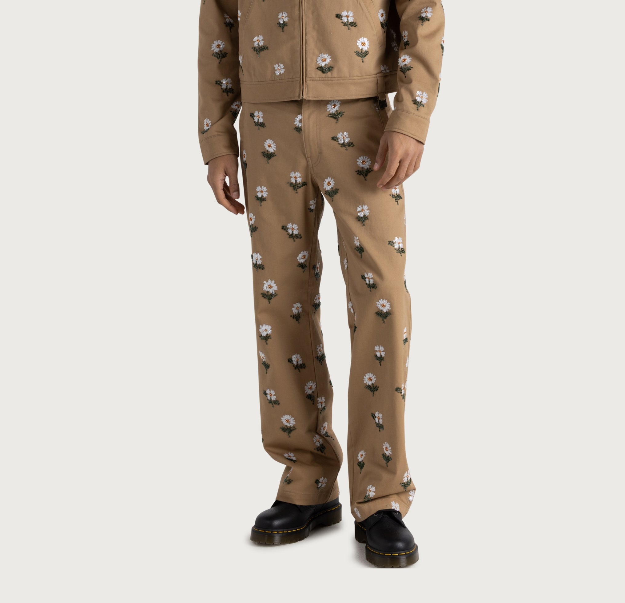 Flowers Beaded Pant - Taupe
