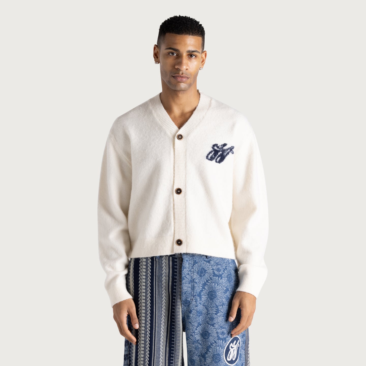 H Brushed Knit Cardigan - Bone