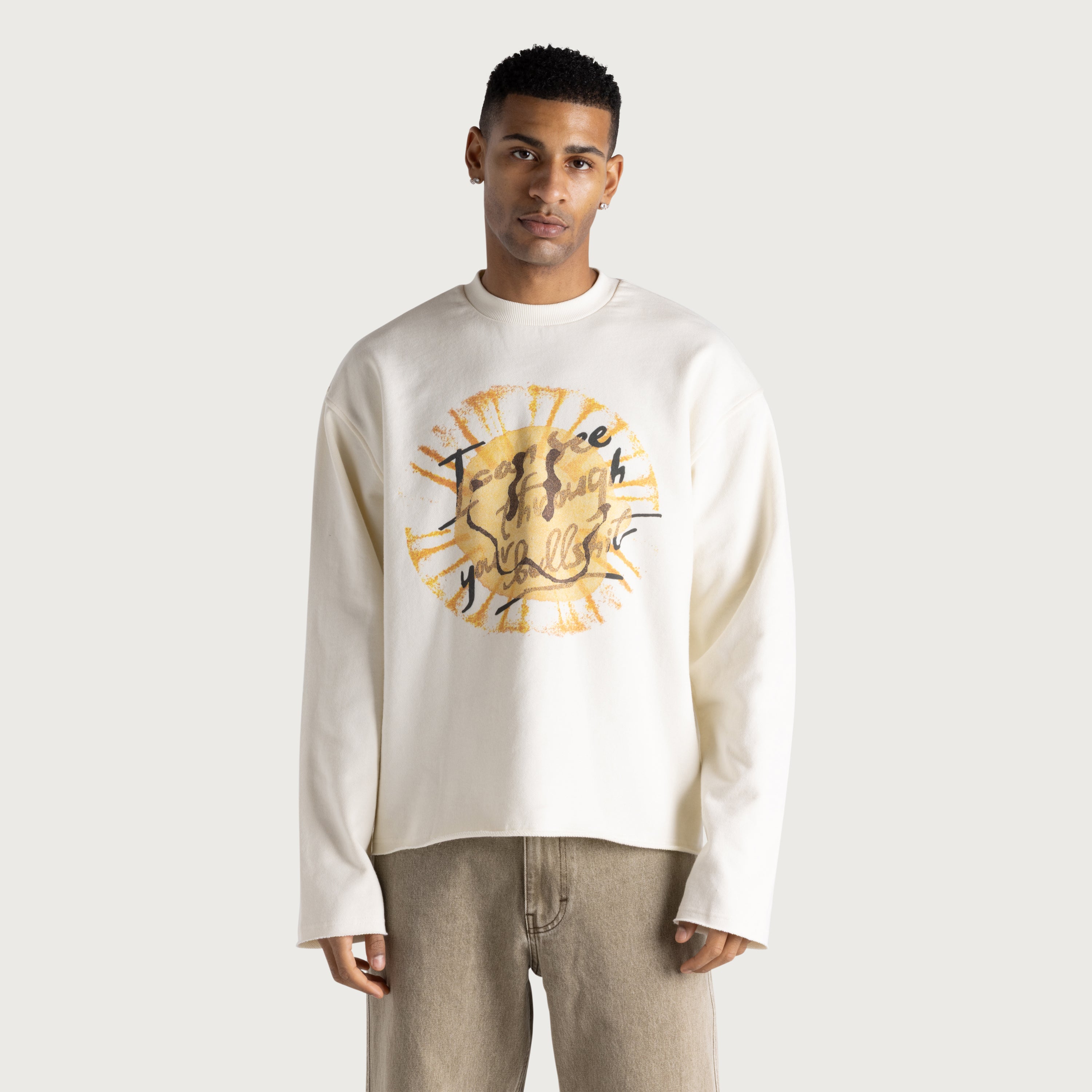 Sheer Soft T 長袖 Tシャツ　White &Yellow_M I Can See Through Your Bullshit Crew - White – Honor The Gift