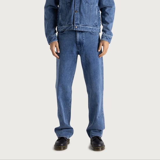 水洗斜紋褲 - 靛藍色