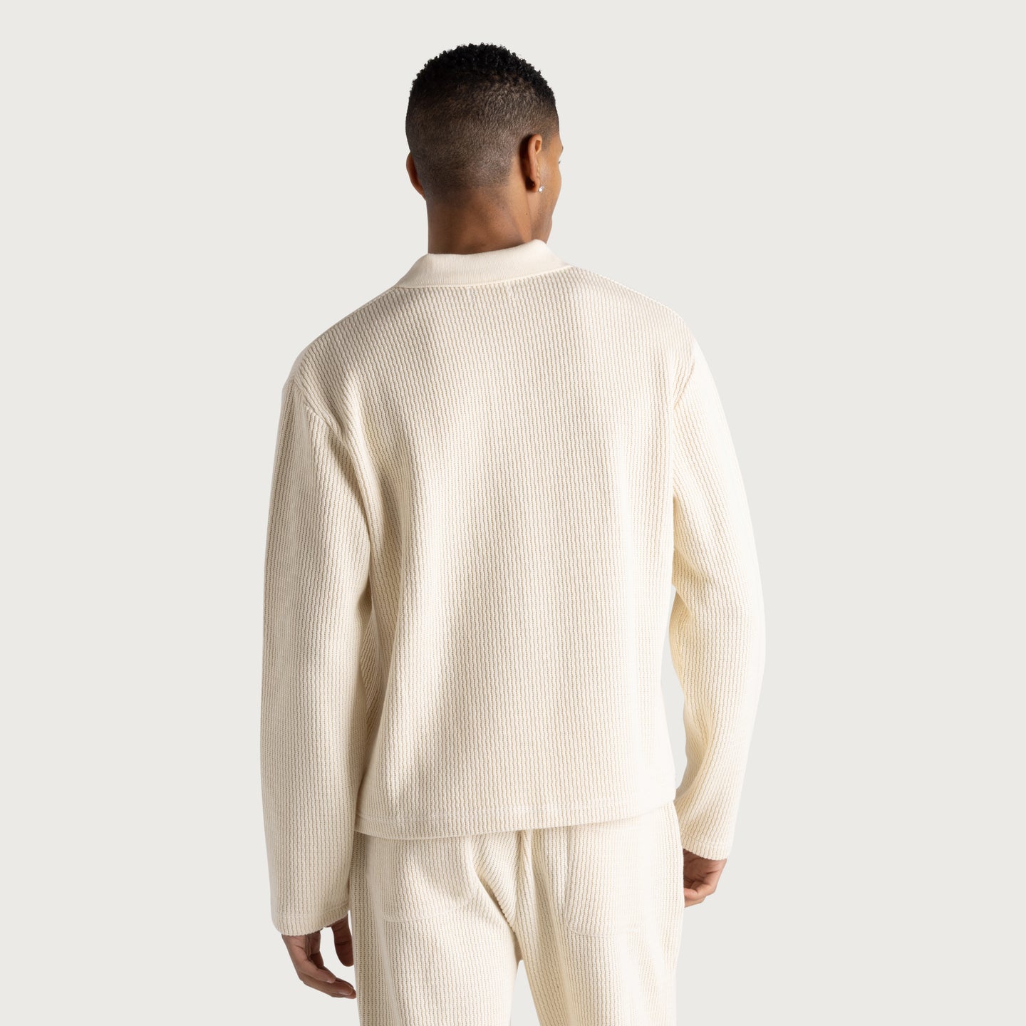 Wavy Knit L/S Polo - Bone