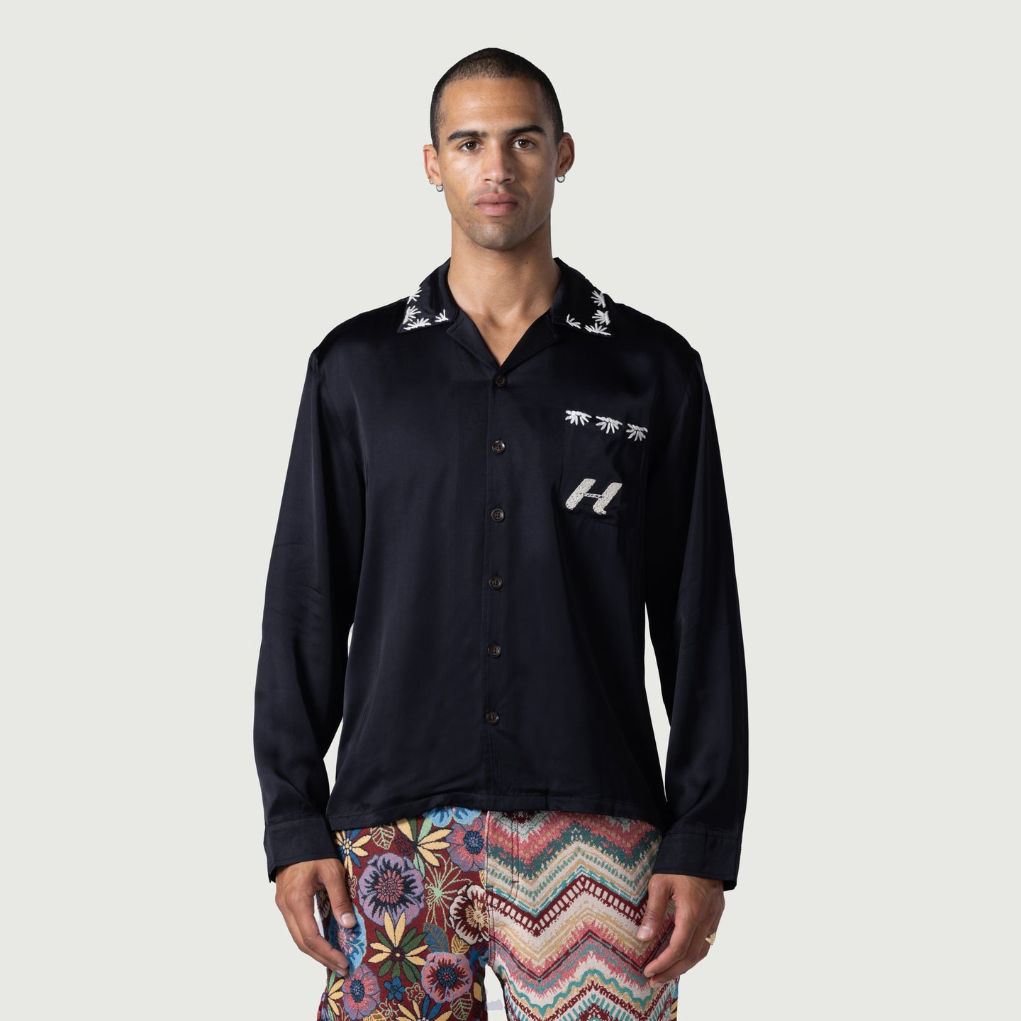 Palm Stitch LS Button Up - Black