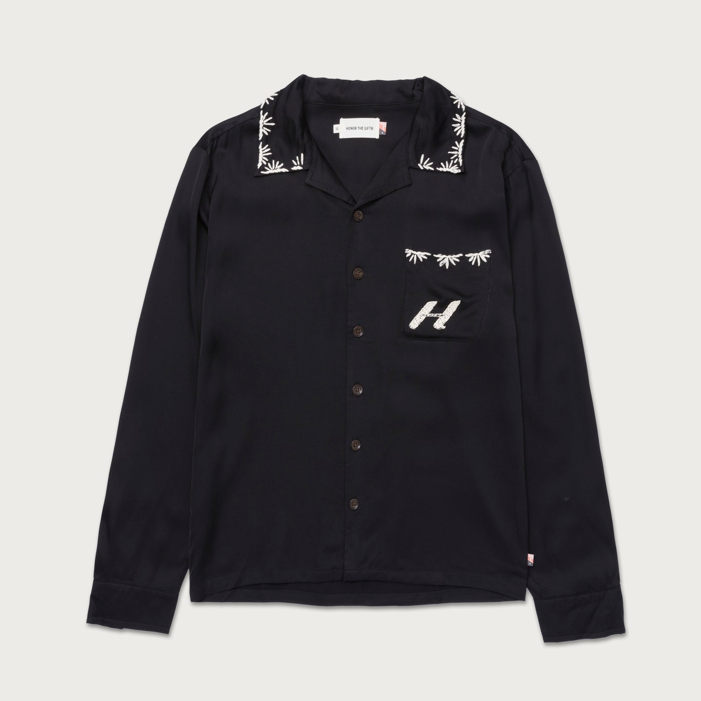 Palm Stitch LS Button Up - Black