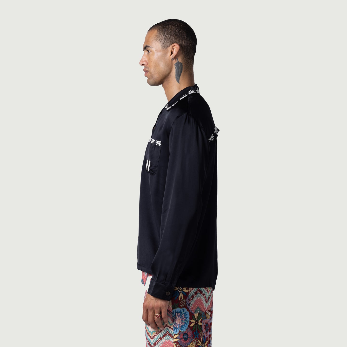 Palm Stitch LS Button Up - Black