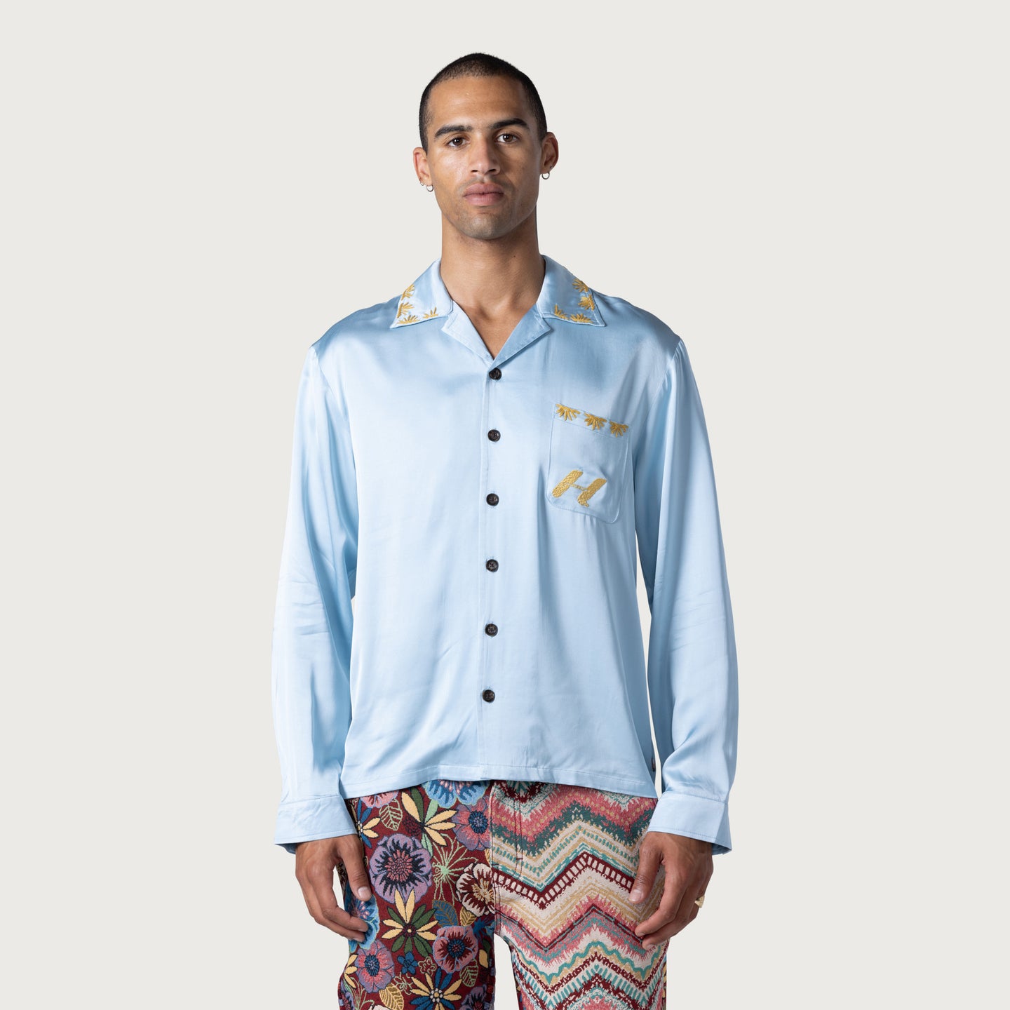 Palm Stitch LS Button Up - Blue