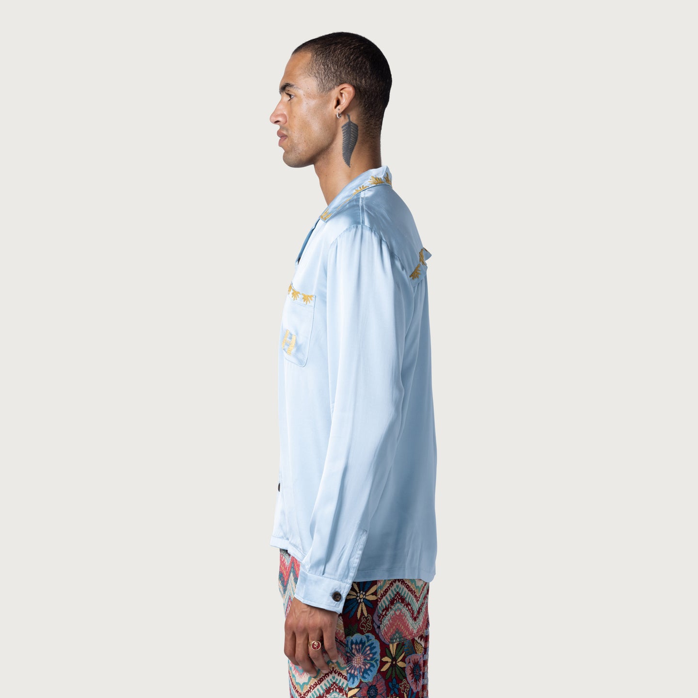 Palm Stitch LS Button Up - Blue