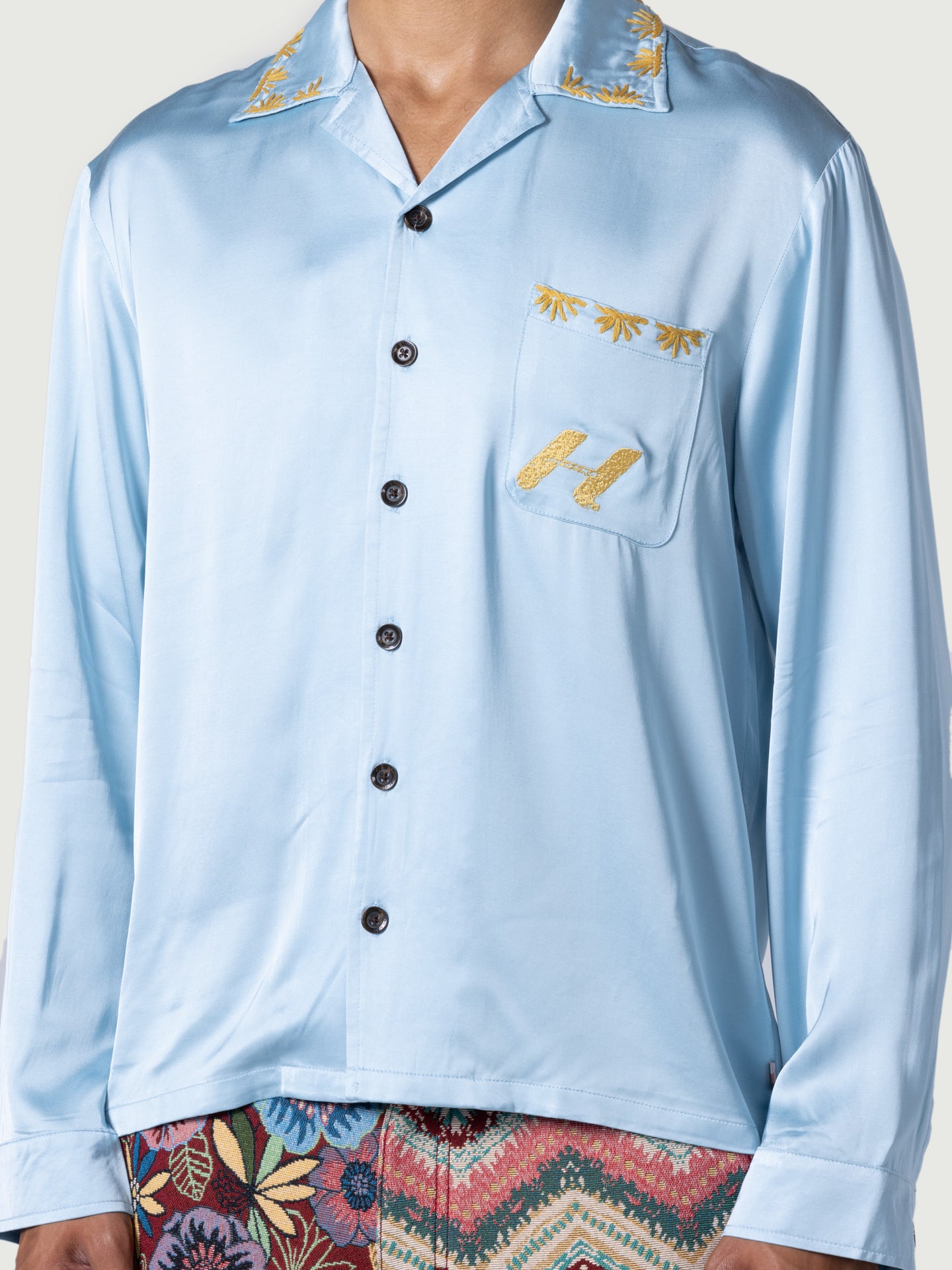 Palm Stitch LS Button Up - Blue