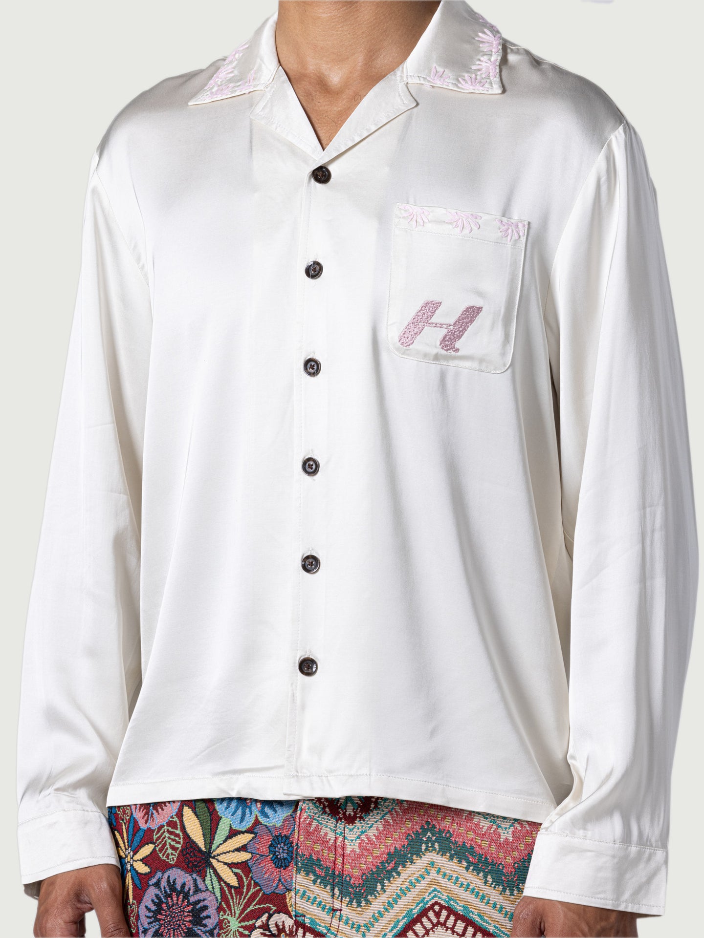 Palm Stitch LS Button Up - Cream