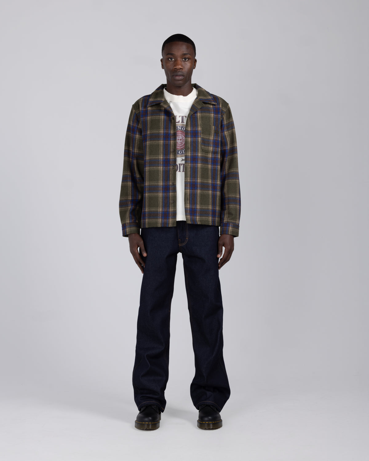 Plaid Flannel Overshirt - Olive