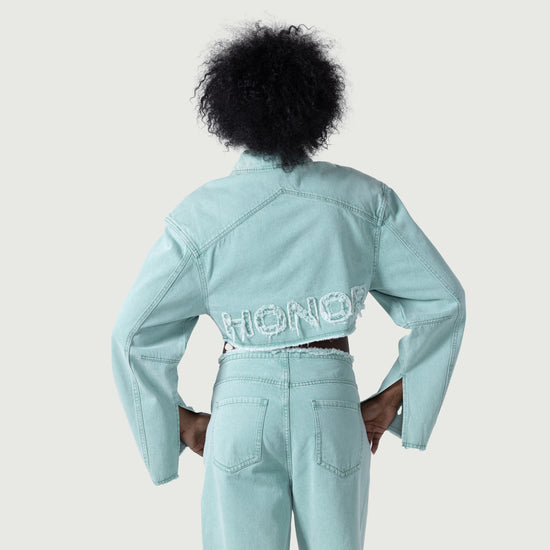 Raw Edge Cropped Jacket - Green