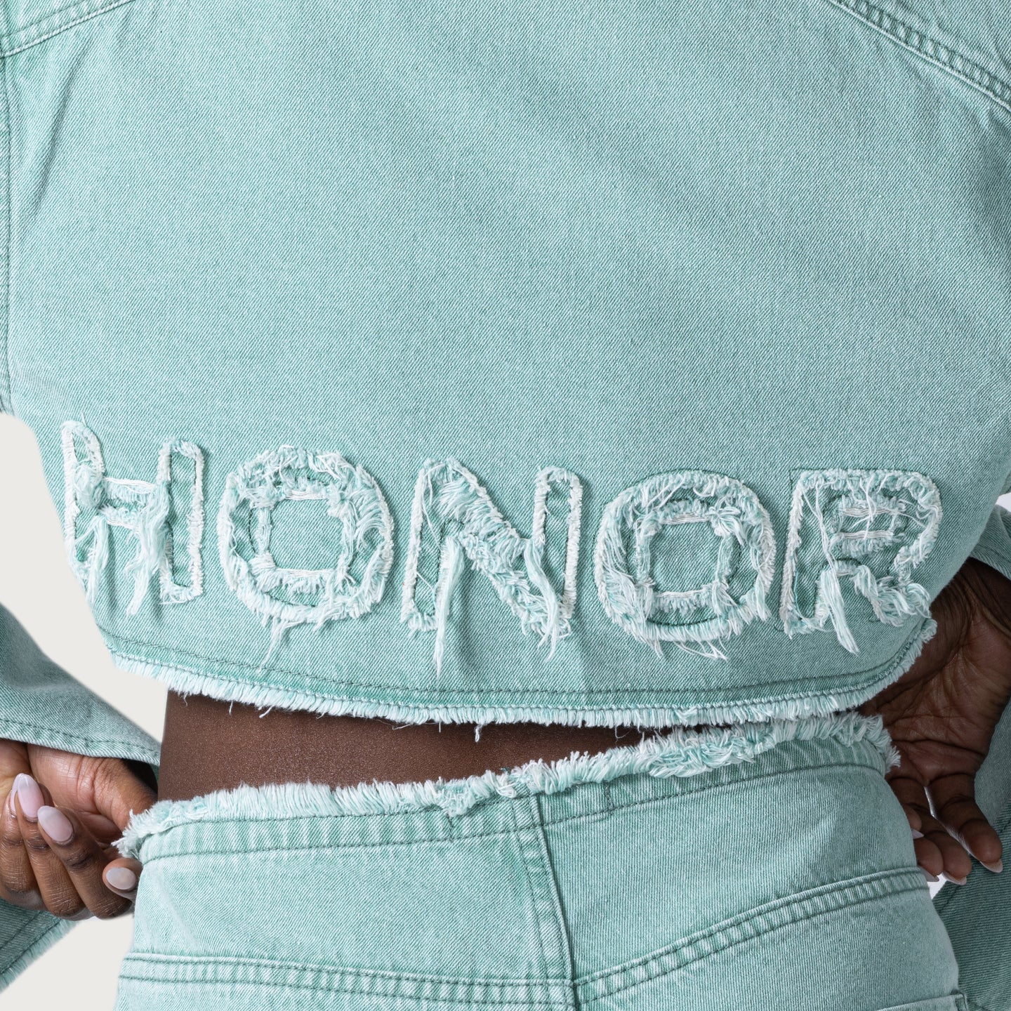 Raw Edge Cropped Jacket - Green