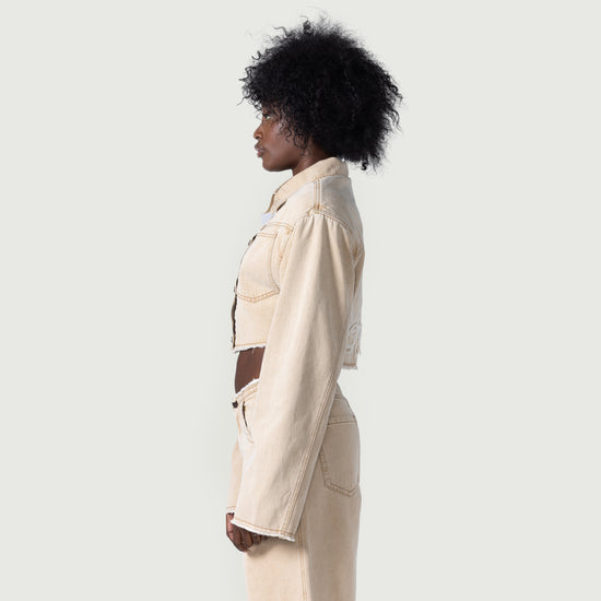 Raw Edge Cropped Jacket - Tan