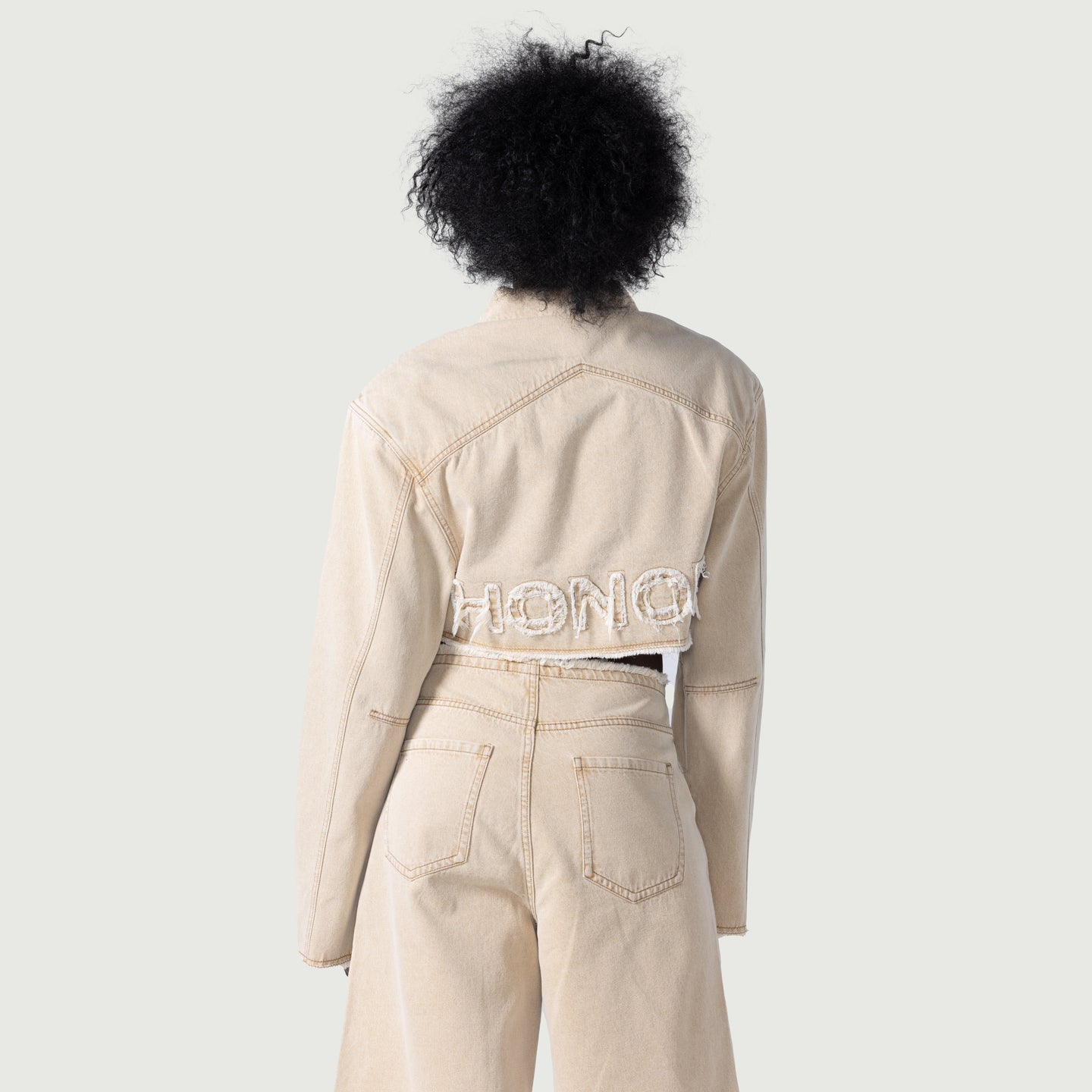 Raw Edge Cropped Jacket - Tan