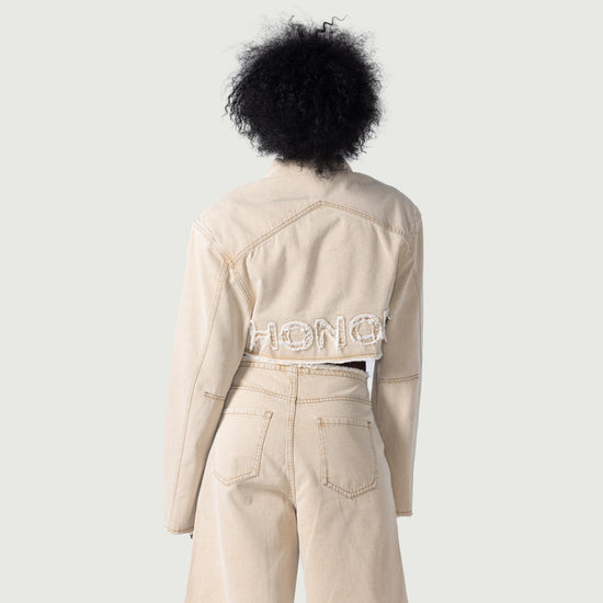 Raw Edge Cropped Jacket - Tan