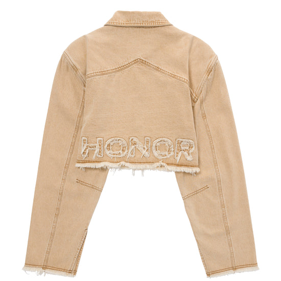 Raw Edge Cropped Jacket - Tan
