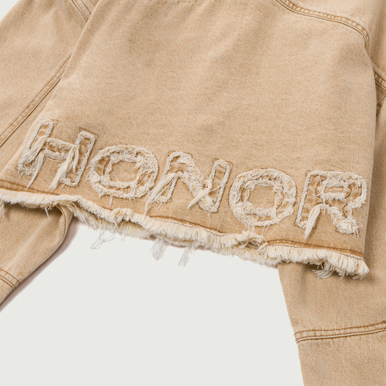 Raw Edge Cropped Jacket - Tan