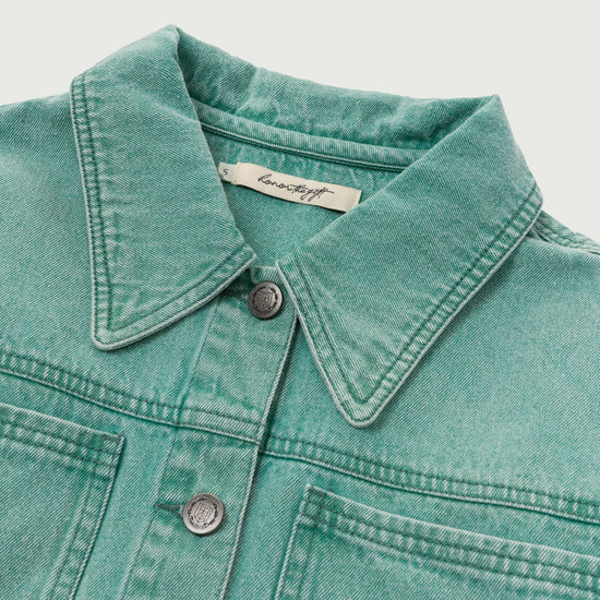 Raw Edge Cropped Jacket - Green