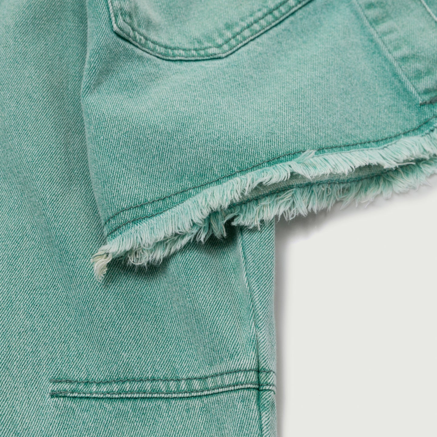 Raw Edge Cropped Jacket - Green