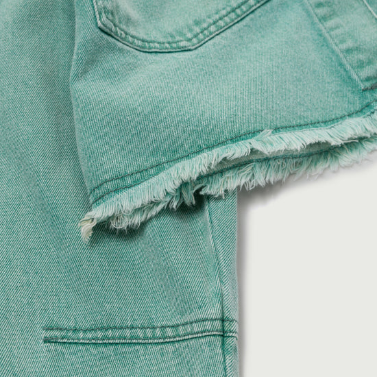 Raw Edge Cropped Jacket - Green
