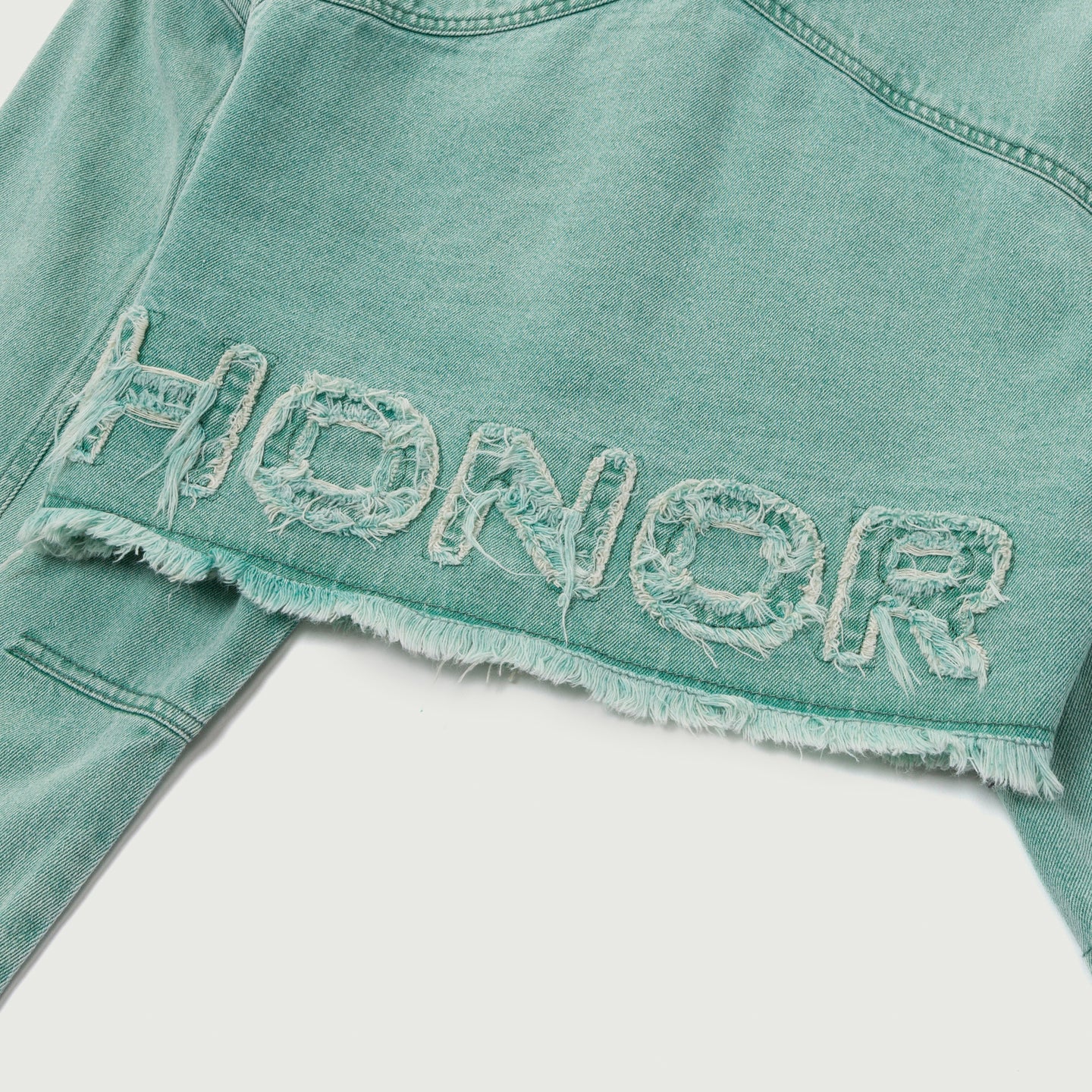 Raw Edge Cropped Jacket - Green