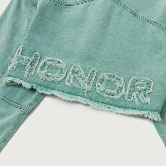 Raw Edge Cropped Jacket - Green