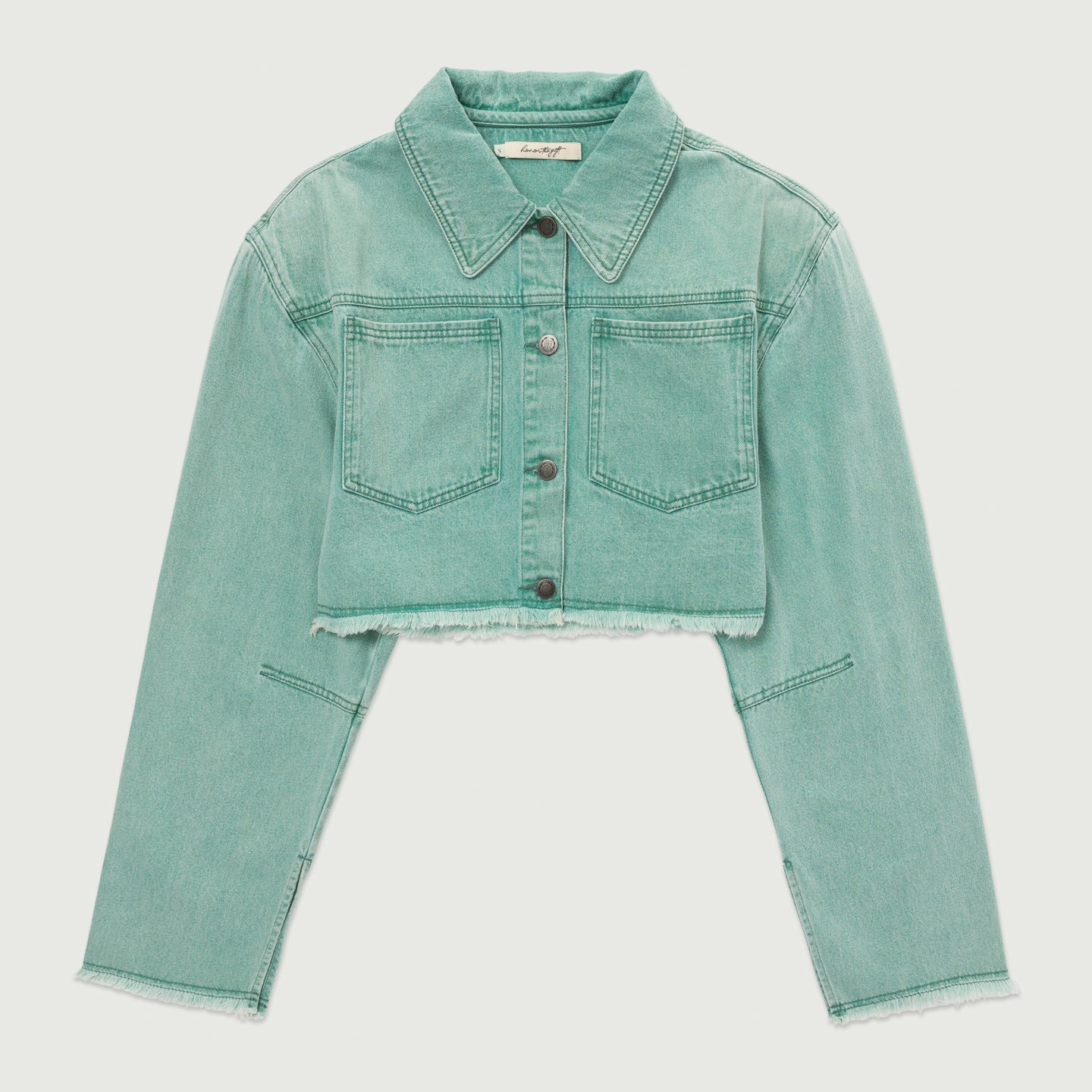 Raw Edge Cropped Jacket - Green