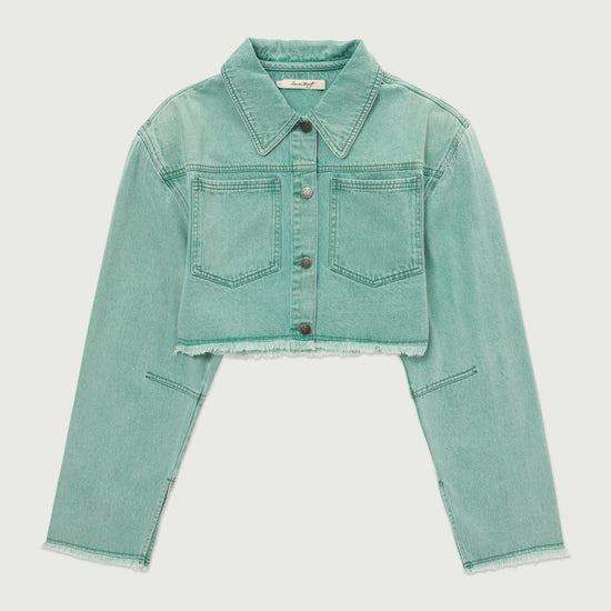 Raw Edge Cropped Jacket - Green