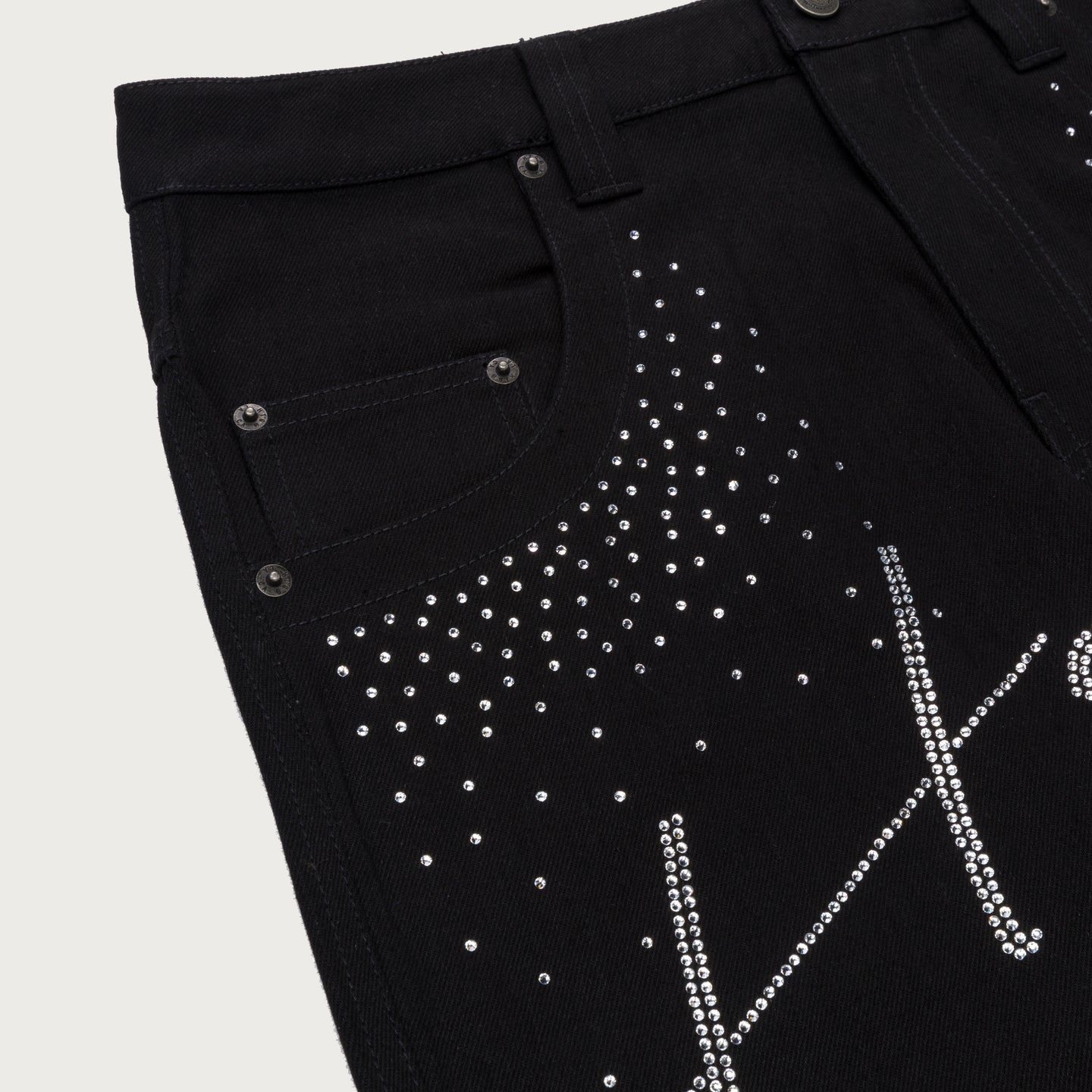 Rhinestone Wide Leg Pant - Black