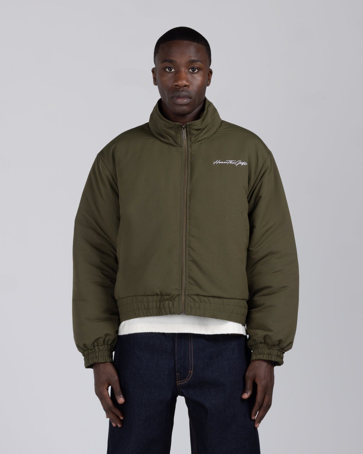 Script Puffer Jacket - Olive