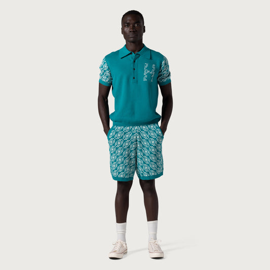 Knit H Pattern Polo - Teal