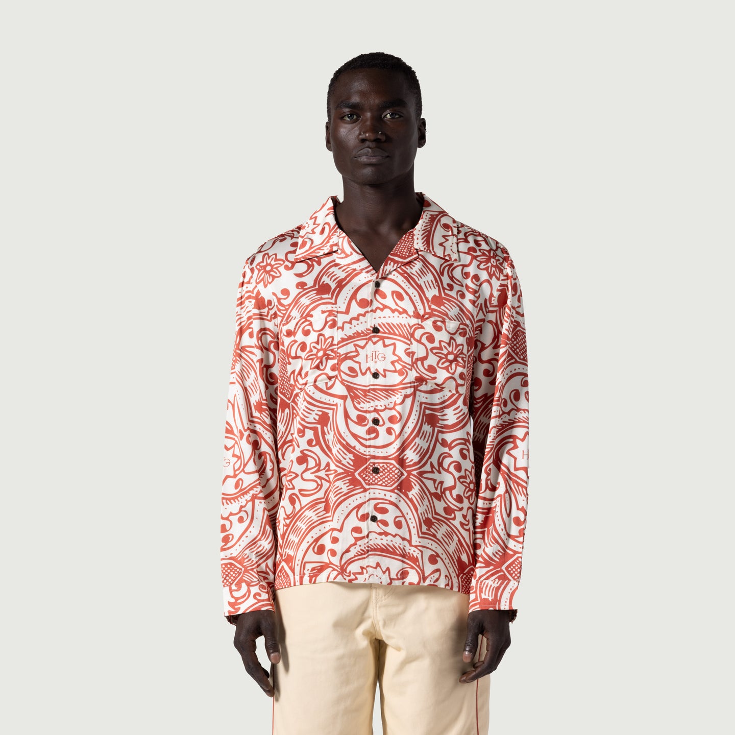 L/S Printed Woven Button Up - Brick