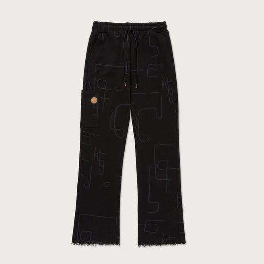 Novelty Printed Terry Pant - Black