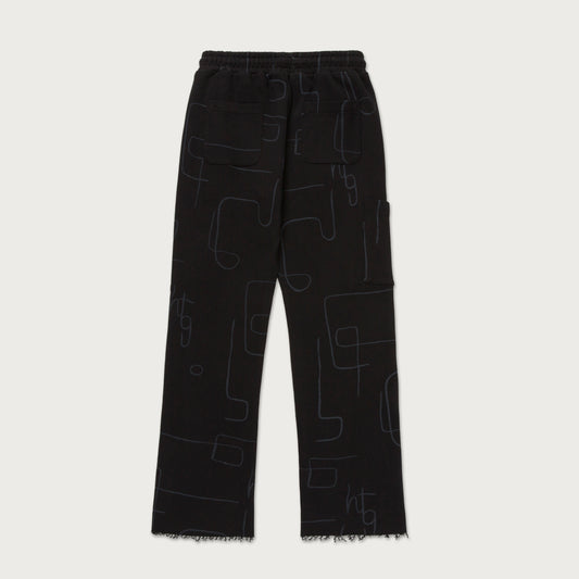 Novelty Printed Terry Pant - Black
