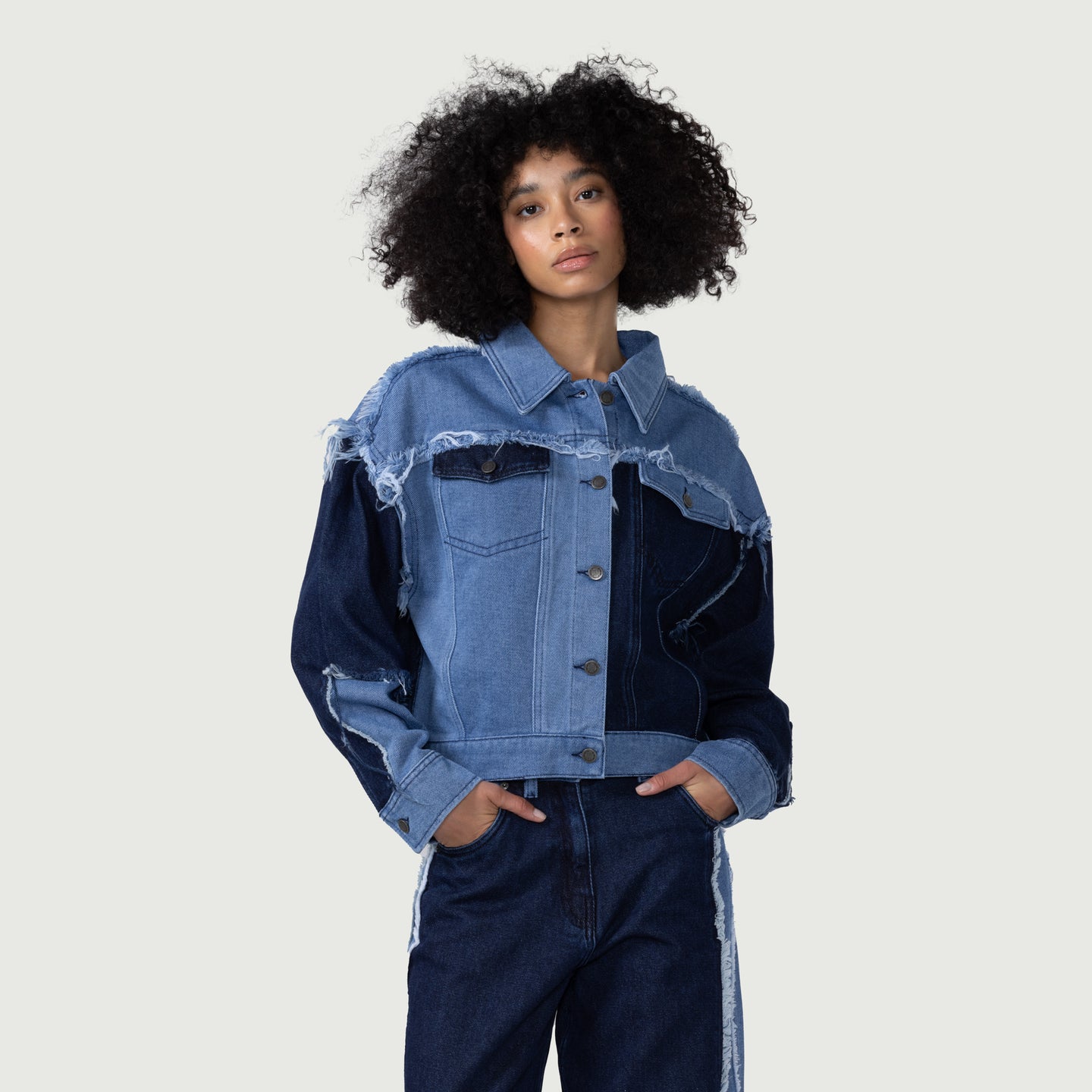 Womens Patch Work Denim Jacket - Indigo