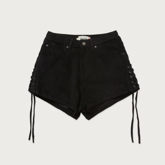 Womens Cord Laceup Short - Black