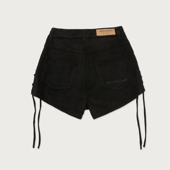 Womens Cord Laceup Short - Black