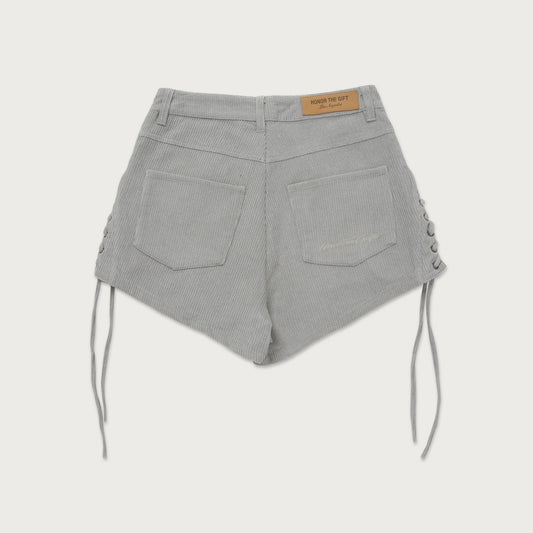 Womens Cord Laceup Short - Stone
